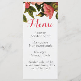 Menú de cena de invitados de la recepción de bodas