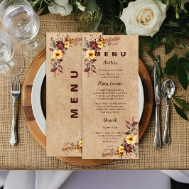 Menú de cena de la recepción de bodas amarillas de