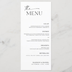 Menú de cena de la recepción de bodas minimalistas