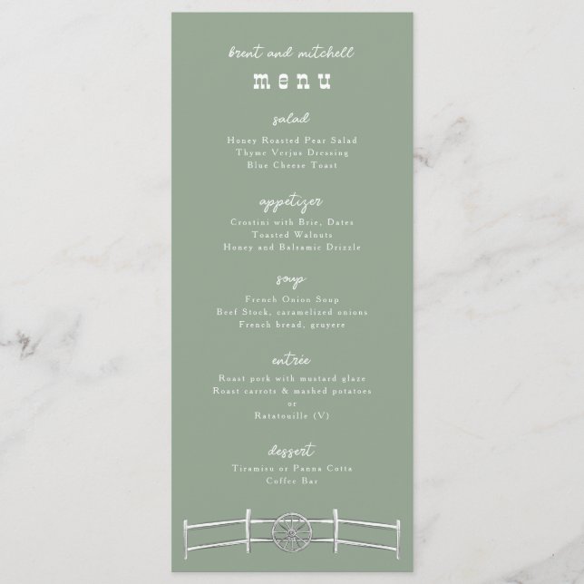 Menú de cena de la sabana de la rueda del vagón de (Anverso)