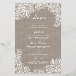 Menú de cena de los Bodas de Burlap y Lace