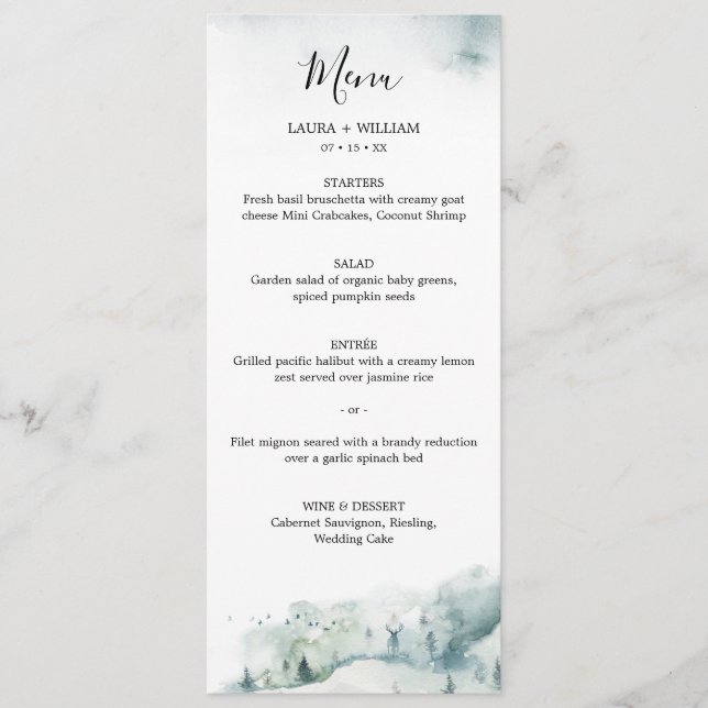 Menú de cena de Navidad con árbol de pino de invie (Anverso)