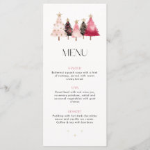 Menú de cena de Navidad con árboles rosados de acu