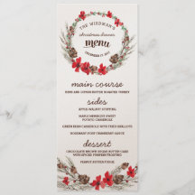 Menú de cena de Navidad con corona floral