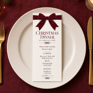 Menú de Cena de Navidad con Lazo de Terciopelo Bor