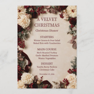 Menú de cena de Navidad de terciopelo Burgundy Dah