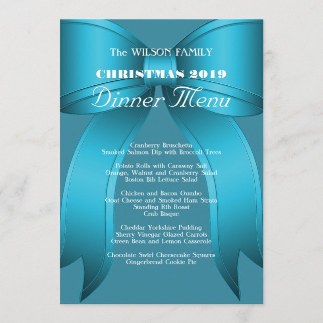 Menú de Cena de Navidad Familiar con Gran Lazo Azu (Anverso)