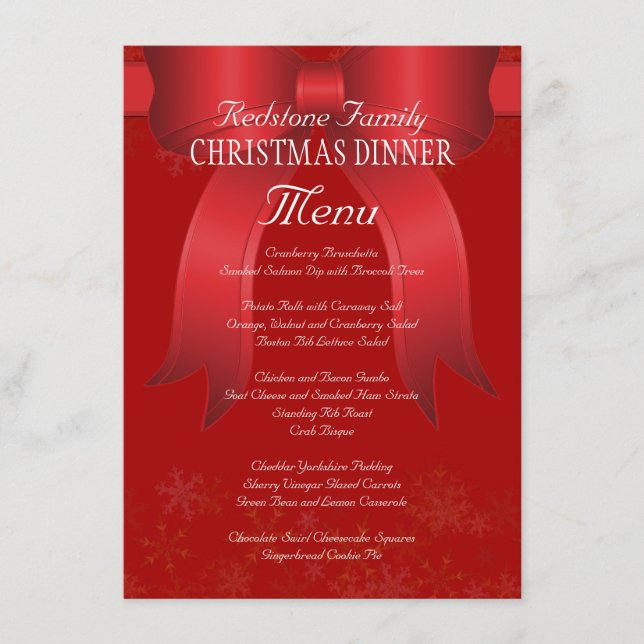 Menú de cena de Navidad familiar con lazo rojo gra (Anverso)