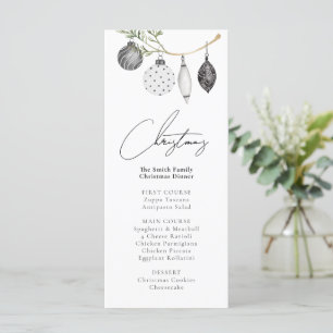 Menú de cena de Navidades de ornamentos blancos y