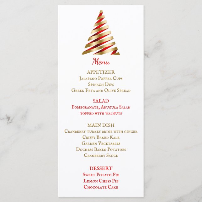 Menú de cena de Navidades rojos y dorados (Anverso)