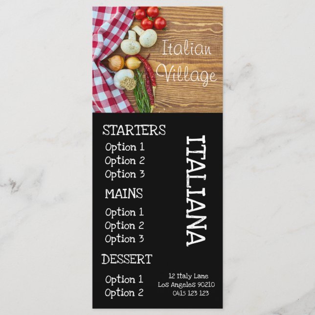 menú de cena de pizza de restaurante italiano (Anverso)