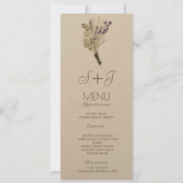 Menú de cena de ramo rústico de lavanda acuarela