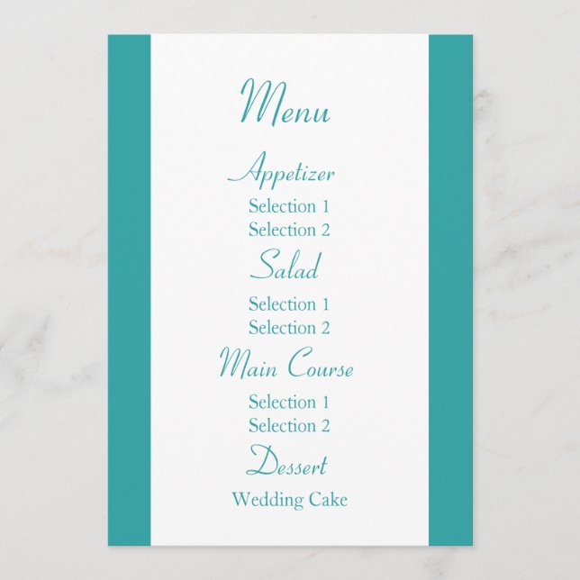Menú de Cena de Recepción de Boda Azul y Verde (Anverso)