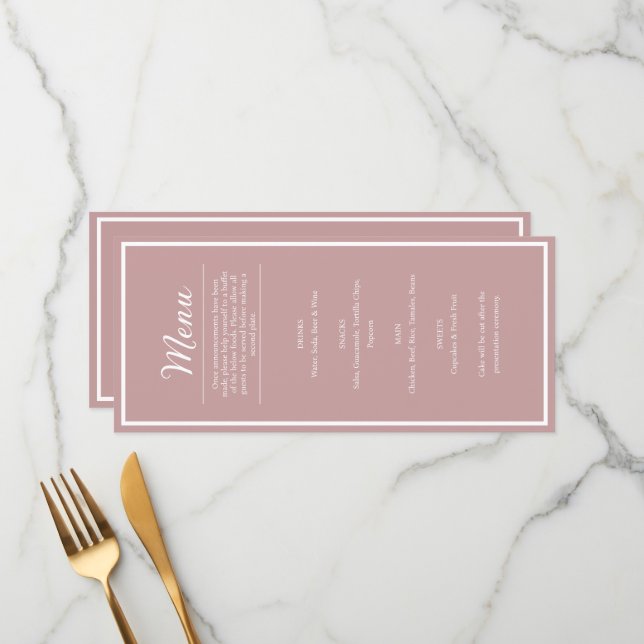 Menú de Cena de Recepción de Boda Bonito Rosa Rubo (Anverso/Reverso In Situ)