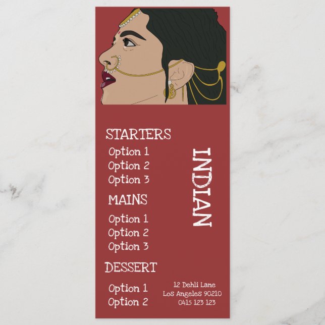 menú de cena de restaurante indio (Anverso)