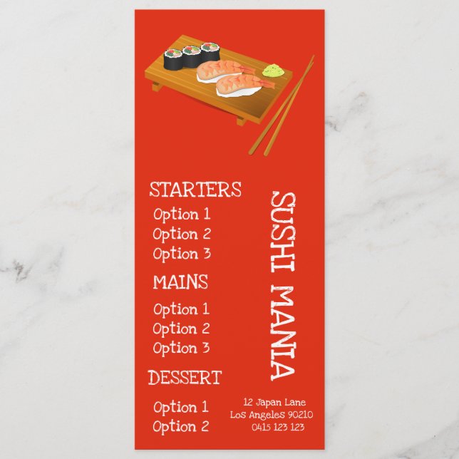 Menú de cena de sushi restaurante japonés de sushi (Anverso)