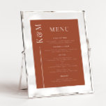 Menú de cena de Terracota Clean Line Boda<br><div class="desc">Elegante menú de cena de bodas con una línea limpia y sencilla con el menú inicial de la pareja. El fondo es terracota.</div>