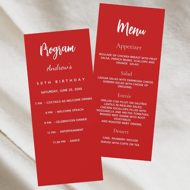 Menú de cena del programa de cumpleaños blanco roj (Subido por el creador)