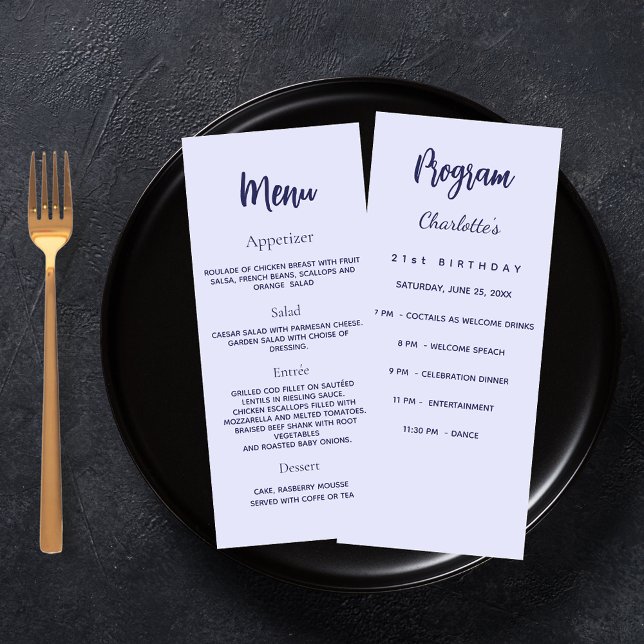 Menú de cena del programa de cumpleaños Lavender (Subido por el creador)