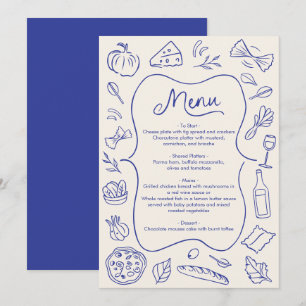 Menú de Cena Dibujado a Mano Italiano Azul
