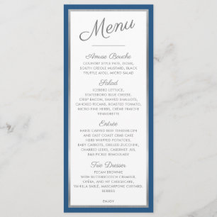MENÚ DE CENA ELEGANTE recepción moderna gris azul