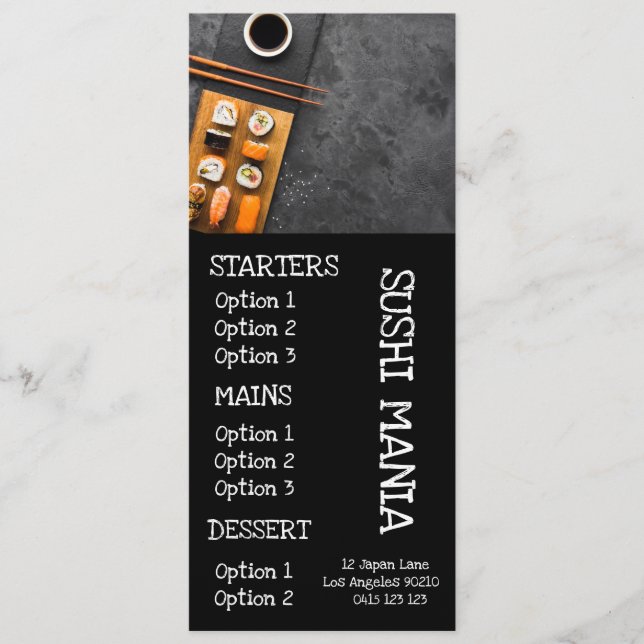 Menú de cena elegante restaurante japonés Sushi (Anverso)