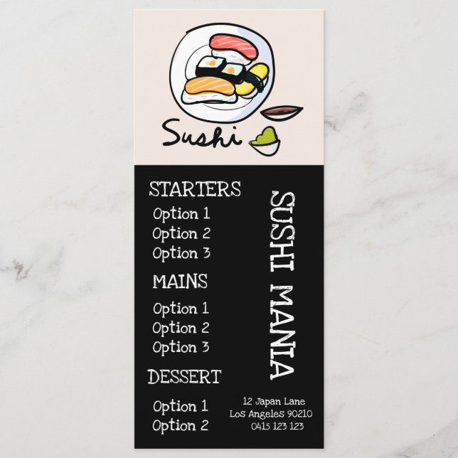Menú de cena en el restaurante japonés Sushi (Anverso)