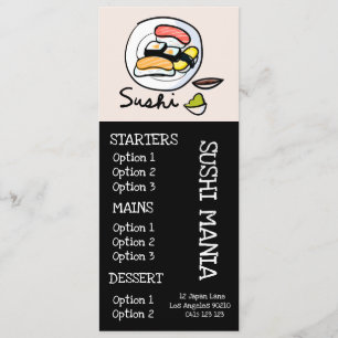 Menú de cena en el restaurante japonés Sushi