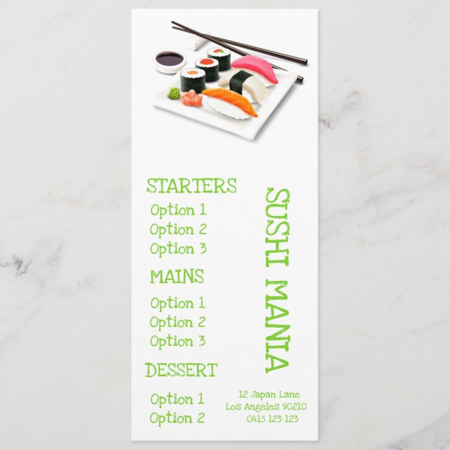 Menú de cena en el restaurante japonés Sushi (Anverso)