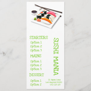Menú de cena en el restaurante japonés Sushi