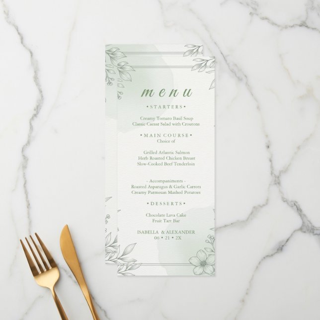 Menú de cena floral de arte de línea de vegetación (Anverso/Reverso In Situ)