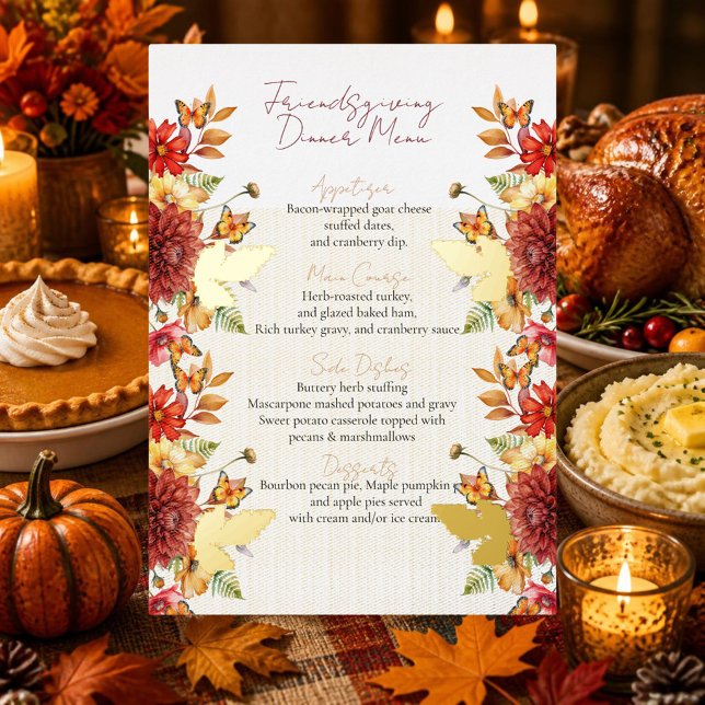 Menú de cena floral otoño elegante acuarela (Subido por el creador)