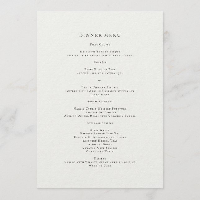 Menú de cena floral romántico elegante (Anverso)