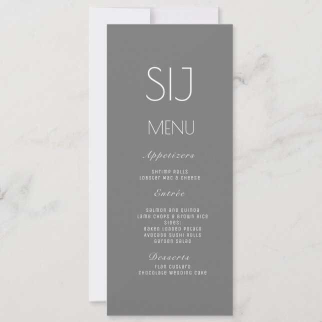 Menú de cena floral simple gris logo de boda (Anverso)