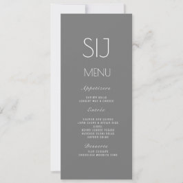 Menú de cena floral simple gris logo de boda