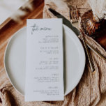 Menú de cena formal del Fiesta de la recepción de<br><div class="desc">Nuestra tarjeta de menú personalizado cuenta con una sencilla escritura de escritura,  perfecta para informar a sus huéspedes de sus opciones de comida en su boda o evento. Este artículo es parte de nuestra suite Hunter boda H100,  por favor,  compre nuestra tienda para productos a juego.</div>