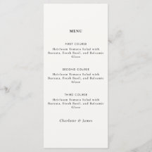 Menú de Cena Minimalista Moderno en Blanco y Negro