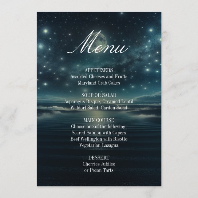 Menú de cena | Noche estrellada de la luna azul (Anverso)