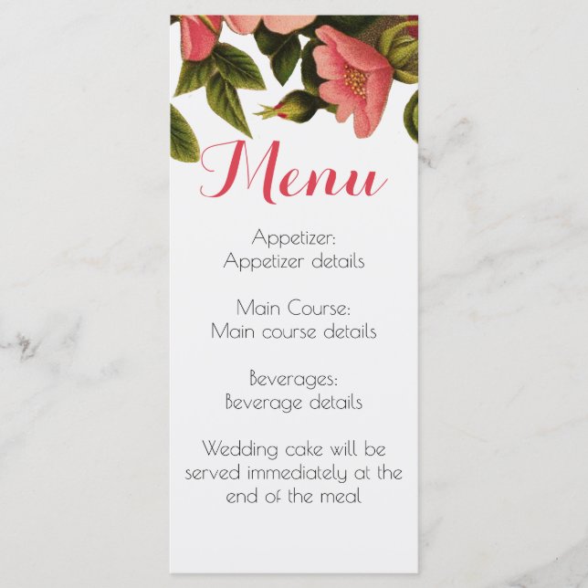 Menú de cena para invitados de la recepción de bod (Anverso)