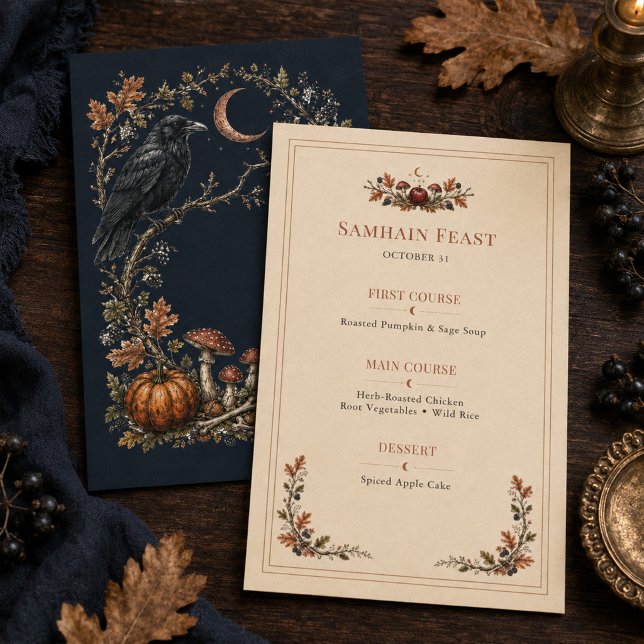Menú de cena personalizado de Samhain victoriano c (Personalized Victorian Samhain Raven Dinner Menu)