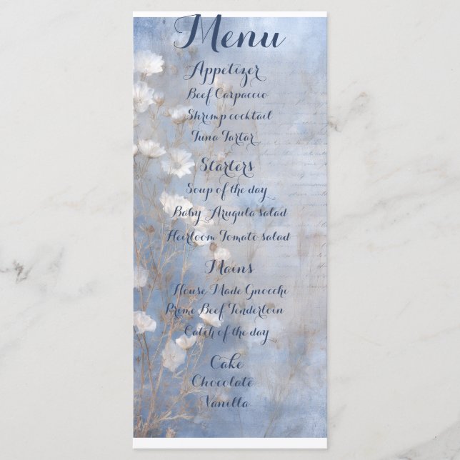 Menú de cena rústico azul (Anverso)