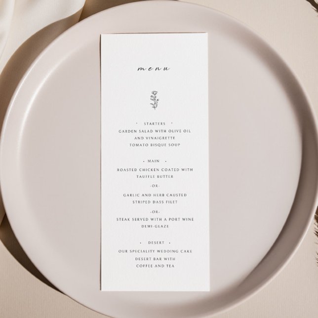 Menú de cena simple de hoja en blanco y negro Boda (Subido por el creador)