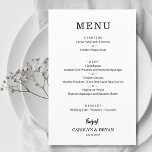 Menú de cena simple y elegante de bodas con presup<br><div class="desc">El menú de la cena se incluye en la carta con letras de moda. Precio asequible: 110 libras de papel de 5, 5" x 8, 5". Perfecto para una recepción nupcial moderna, cena de boda, fiesta de aniversario o cualquier evento especial con una cena. MÁS COLORES, tamaños, papeles y precios...</div>