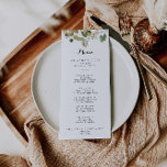 Menú de cena Tropical Gold Green Foliage<br><div class="desc">La carta de la cena, de color verde dorado tropical, es perfecta para un boda rústico. El diseño presenta un bonito dorado tropical pintado a mano y un follaje verde. Este menú se puede utilizar para la recepción de bodas, la cena de ensayo, la ducha de novia o cualquier otro...</div>