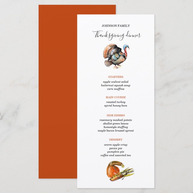 Menú de cena Wild Turkey Thankding (Anverso / Reverso)