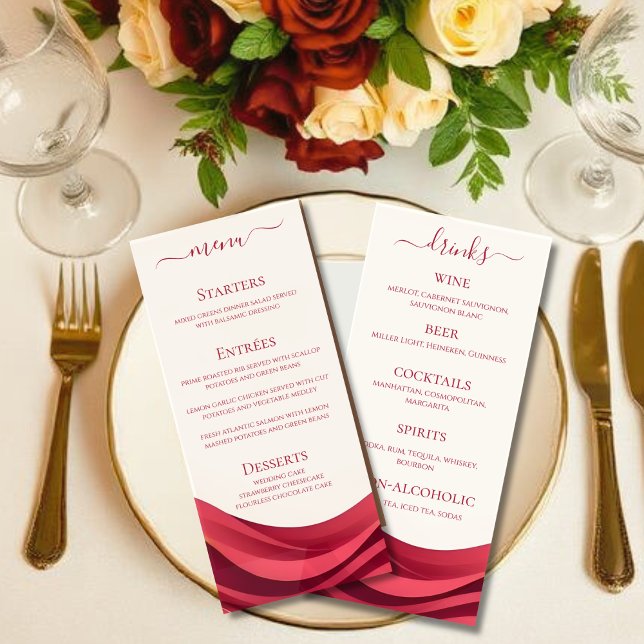 Menú de cena y bar de boda de Borgoña  (Burgundy Wedding Dinner and Bar Menu  )