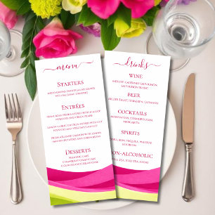 Menú de cena y bar de boda en fucsia y verde lima
