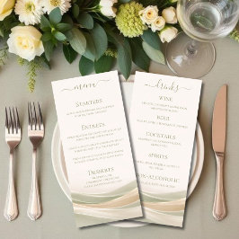 Menú de cena y bar de boda en verde salvia y marfi