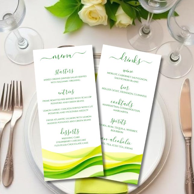 Menú de cena y bar Isla Cítrica Verde y Amarillo (Island Citrus Green and Yellow Dinner and Bar Menu)