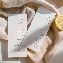 Menú de cena y bebidas de boda minimalista